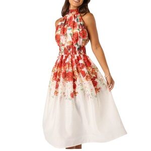 EB Luxe Los Angeles Floral Halter Neck Midi Dress Boho Cottagecore S